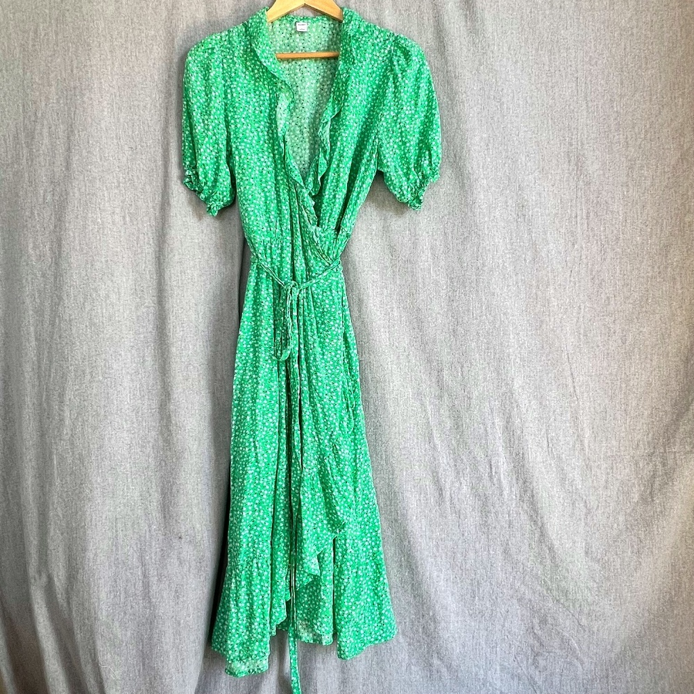 Old Navy Women Ruffle Hem Puff Sleeve Tie Wrap Floral Maxi Sz L Peasant Cottage
